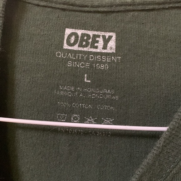 Men’s OBEY Logo Script Shirt Green Large - Picture 3 of 5